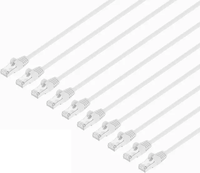 Main image of Intellinet Cat8.1 U/FTP Slim Network Patch Cable, 10 ft., White, 10-Pack, 40G, 2 GHz, 100% Copper, 30 AWG, RJ45, Stranded, Snag-free, Gold-plated Contacts
