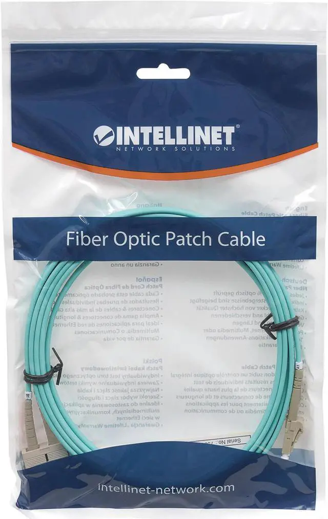 Alt view image 5 of 5 - Intellinet 4 m LC to SC UPC Fiber Optic Patch Cable, 2.0 mm, Duplex, OFNR, OM3 Multimode, Aqua, 50/125 µm, Bend Insensitive Multimode Fiber (BIMMF), 13 ft