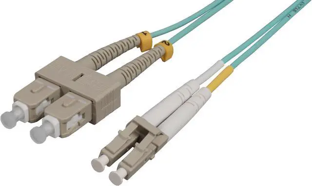 Main image of Intellinet 15 m LC to SC UPC Fiber Optic Patch Cable, 2.0 mm, Duplex, OFNR, OM3 Multimode, Aqua, 50/125 µm, Bend Insensitive Multimode Fiber (BIMMF), 49 ft