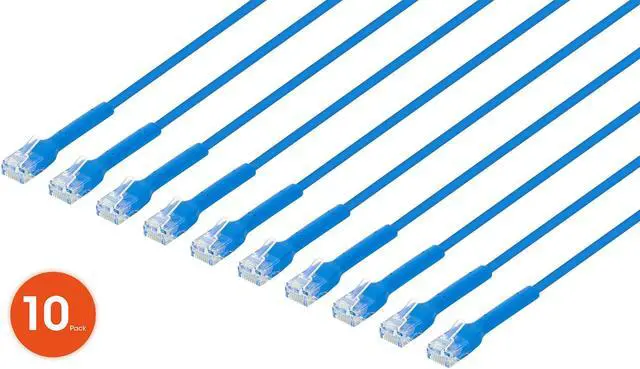 Main image of Intellinet Cat6 U/UTP FlexiBoot Slim Network Patch Cable, 5 ft., Blue, 10-Pack, 10G, 250 MHz, 100% Copper, 32 AWG, RJ45, Stranded, Highly Bendable, Gold-plated Contacts