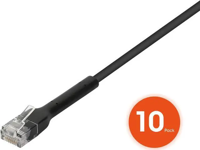 Alt view image 3 of 8 - Intellinet Cat6 U/UTP FlexiBoot Slim Network Patch Cable, 7 ft., Black, 10-Pack, 10G, 250 MHz, 100% Copper, 32 AWG, RJ45, Stranded, Highly Bendable, Gold-plated Contacts