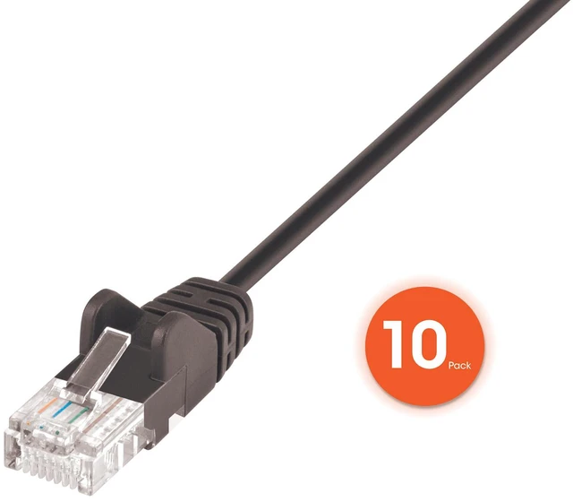 Alt view image 3 of 7 - Intellinet Cat6 U/UTP Slim Network Patch Cable, 3 ft., Black, 10-Pack, 10G, 250 MHz, 100% Copper, 30 AWG, RJ45, Stranded, Snag-free, Gold-plated Contacts