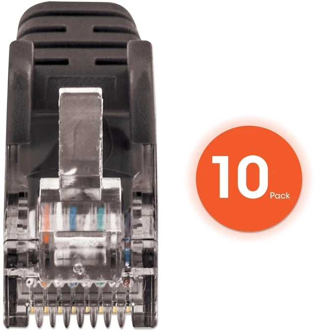 Alt view image 5 of 7 - Intellinet Cat6 U/UTP Slim Network Patch Cable, 3 ft., Black, 10-Pack, 10G, 250 MHz, 100% Copper, 30 AWG, RJ45, Stranded, Snag-free, Gold-plated Contacts