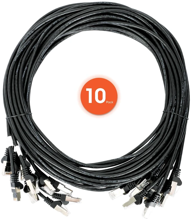 Alt view image 7 of 7 - Intellinet Cat6 U/UTP Slim Network Patch Cable, 3 ft., Black, 10-Pack, 10G, 250 MHz, 100% Copper, 30 AWG, RJ45, Stranded, Snag-free, Gold-plated Contacts