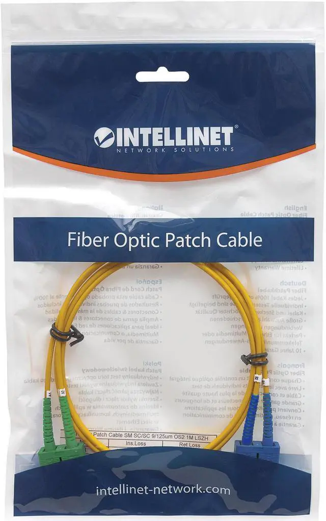 Alt view image 5 of 5 - Intellinet 3 m SC UPC to SC APC Fiber Optic Patch Cable, 2.0 mm, Duplex, OFNR, Singlemode BIF, Yellow, 9/125 µm, Bend Insensitive Fiber Cable G.657.A1, 10 ft