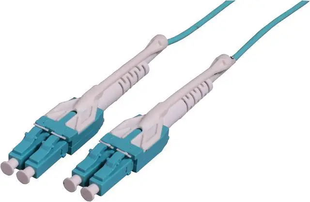 Main image of Intellinet 3 m LC to LC UPC Fiber Optic Patch Cable, Uniboot Pull-push tab, 2.0 mm, Duplex, OFNR, OM4 Multimode, Aqua, 50/125 µm, Bend Insensitive Multimode Fiber (BIMMF), 9.8 ft