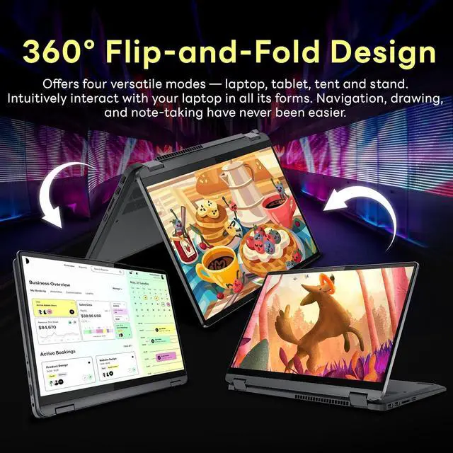 Alt view image 4 of 7 - Lenovo IdeaPad Flex 5i 14" WUXGA Touch 2-in-1 Laptop, Intel i5-1235U, 8GB LPDDR4X, 1.16TB Storage (1TB SSD + 160GB Docking Station Set), Backlit Keyboard, Fingerprint Reader, FHD Camera, Win 11, Gray