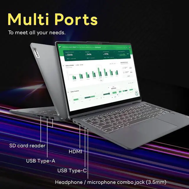 Alt view image 7 of 7 - Lenovo IdeaPad Flex 5i 14" WUXGA Touch 2-in-1 Laptop, Intel i5-1235U, 8GB LPDDR4X, 1.16TB Storage (1TB SSD + 160GB Docking Station Set), Backlit Keyboard, Fingerprint Reader, FHD Camera, Win 11, Gray