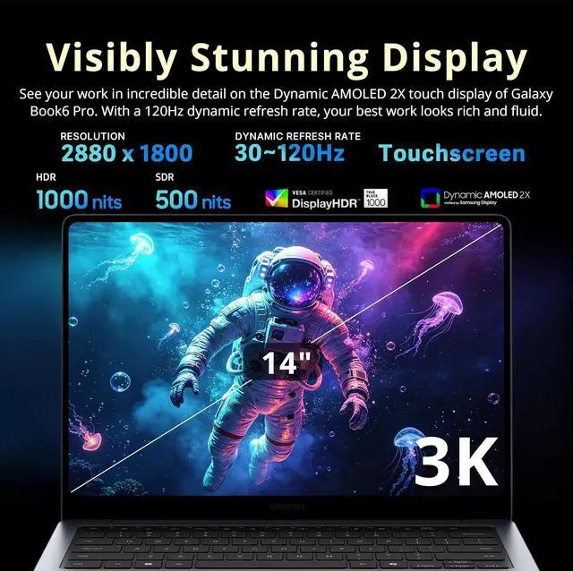 Alt view image 4 of 7 - Samsung Galaxy Book6 Pro Copilot+ PC Laptop, 14" 3K AMOLED Touchscreen, Intel Core Ultra 7 356H, 16GB LPDDR5X, 1.5TB Storage (512GB SSD+1TB Docking Station), Backlit Keyboard, Fingerprint, Win11, Gray