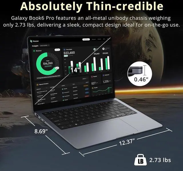 Alt view image 6 of 7 - Samsung Galaxy Book6 Pro Copilot+ PC Laptop, 14" 3K AMOLED Touchscreen, Intel Core Ultra 7 356H, 16GB LPDDR5X, 1.5TB Storage (512GB SSD+1TB Docking Station), Backlit Keyboard, Fingerprint, Win11, Gray