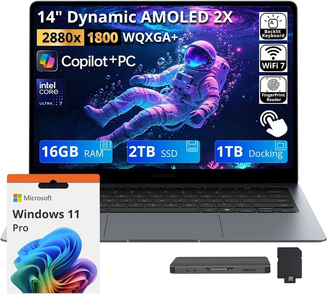 Main image of Samsung Galaxy Book6 Pro 14" 3K AMOLED Touch Laptop, Intel Core Ultra 7 356H, 16GB LPDDR5X, 3TB Storage (2TB SSD+1TB Docking Station), Copilot+ PC, Backlit Keyboard, Fingerprint, Win 11 Pro, Gray