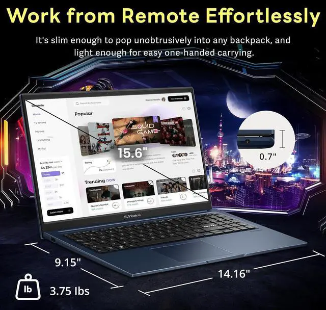 Alt view image 6 of 7 - ASUS Vivobook 15.6" FHD Laptop, Intel Core 3 100U, 16GB DDR5, 1.25TB Storage (256GB SSD + 1TB Docking Station Set), Intel Graphics, Number Pad, 720p Webcam, Wi-Fi 6, Win11 Pro, Quiet Blue