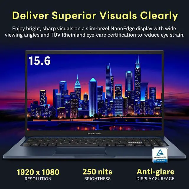 Alt view image 4 of 7 - ASUS Vivobook 15.6" FHD Laptop, Intel Core 3 100U, 16GB DDR5, 1.25TB Storage (256GB SSD + 1TB Docking Station Set), Intel Graphics, Number Pad, 720p Webcam, Wi-Fi 6, Win11 Pro, Quiet Blue