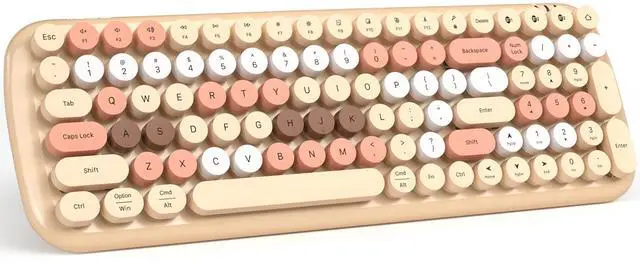 Main image of MOFII Wireless Bluetooth Keyboard for Mac, iPad, iPhone, PC, Laptop & Android, Connect up to 3 Devices Simultaneously, Portable 100-Key Typewriter Retro Round Keycaps Keyboard- Milk Tea Colorful