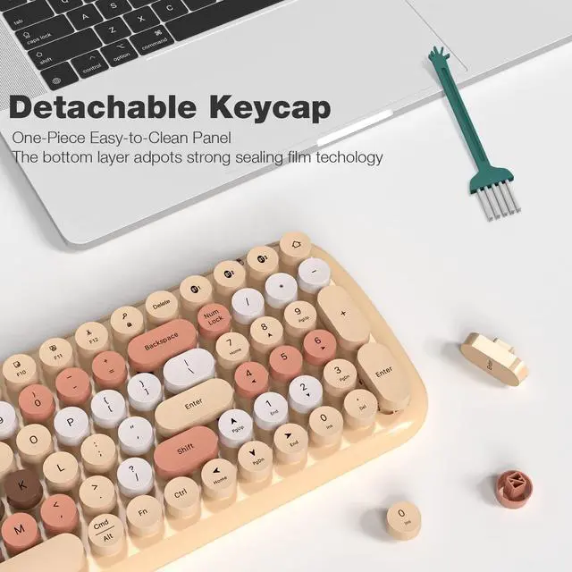 Alt view image 3 of 5 - MOFII Wireless Bluetooth Keyboard for Mac, iPad, iPhone, PC, Laptop & Android, Connect up to 3 Devices Simultaneously, Portable 100-Key Typewriter Retro Round Keycaps Keyboard- Milk Tea Colorful