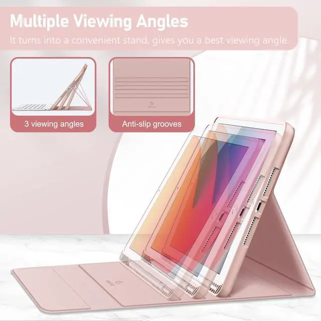 Alt view image 3 of 5 - Fintie Keyboard Case for iPad 9th / 8th / 7th Generation (2021/2020/2019) 10.2 Inch, Soft TPU Back Stand Cover with Pencil Holder, Magnetically Detachable Bluetooth Keyboard, Rose Gold