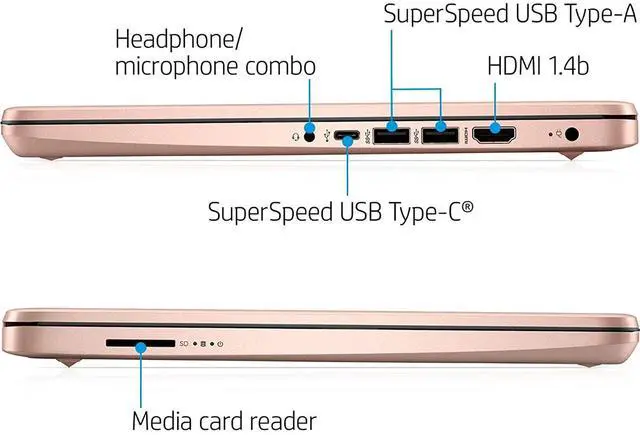 Alt view image 3 of 5 - HP 14" Touchscreen Laptop, Intel Dual-Core N4020, 8GB RAM, 192GB Storage(64GB eMMC+128GB Micro SD), Webcam, 1Yr Office w/Accessories(Rose Gold)