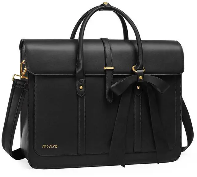 Main image of MOSISO Laptop Bag for Women, 15-15.6 inch PU Leather Laptop Shoulder Bags Convertible Backpack, 16 inch Messenger Bags Casual Handbag Work Briefcase Travel Computer Bag with Bowknot, Black