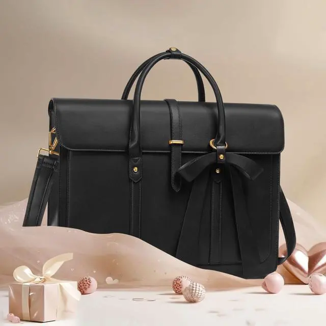 Alt view image 5 of 5 - MOSISO Laptop Bag for Women, 15-15.6 inch PU Leather Laptop Shoulder Bags Convertible Backpack, 16 inch Messenger Bags Casual Handbag Work Briefcase Travel Computer Bag with Bowknot, Black