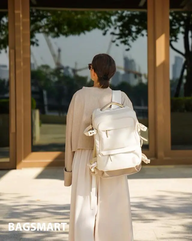 Alt view image 2 of 5 - BAGSMART Compression Travel Backpack, 37L Expandable Carry On Backpack with Packing Cubes, Water Resistant Weekender Backpack with Shoe Bag, Warm Beige