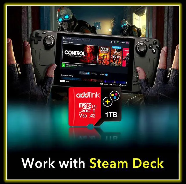 Alt view image 4 of 5 - Addlink 1TB TurboPlay Gaming Micro SD Card for Nintendo-Switch 1, Steam Deck, ROG Ally, Gaming Devices UHS-I C10 U3 V30 A2 4K Video, Up to 100/80 MB/s MicroSDXCwith SD Adapter (ad1TBMSXT3A)