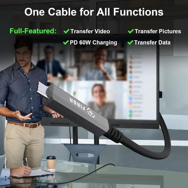 Alt view image 4 of 5 - Fiber Optic USB C Cable(50ft), Full-Featured Active Optical USB C to USB C Cord Compatible with Touch Screen Display,HD Business Meetings Solution,Webcams,Cameras,Projectors etc