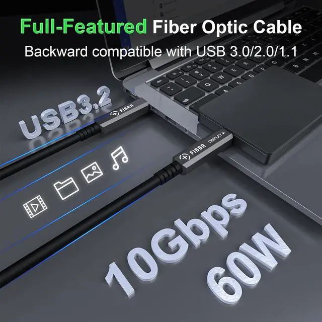 Alt view image 2 of 5 - Fiber Optic USB C Cable(50ft), Full-Featured Active Optical USB C to USB C Cord Compatible with Touch Screen Display,HD Business Meetings Solution,Webcams,Cameras,Projectors etc