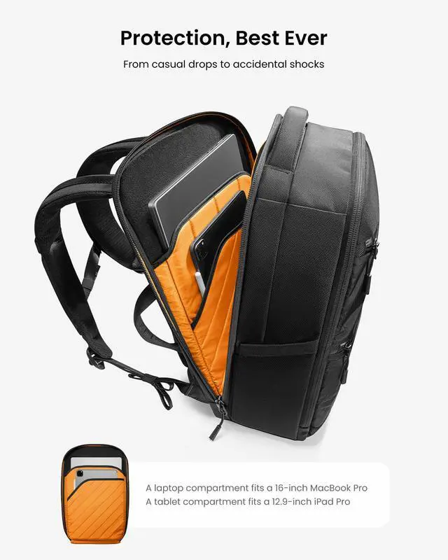 Alt view image 3 of 5 - tomtoc Laptop Backpack X-Pac Techpack Designed for Business Professional Commuter, City Compact Backpack for 16-inch MacBook Pro, Black