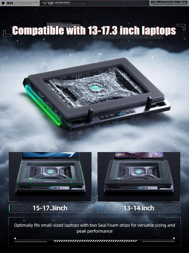 Alt view image 5 of 5 - llano V10 Gaming Laptop Cooling Pad, RGB Laptop Cooler Stand with Powerful 4.72 Inch External Turbo Cooling Fan, Fast Cooling Computer 13-17.3in, Button Control, 3 Adjustable Stand, 4-Port USB C&A