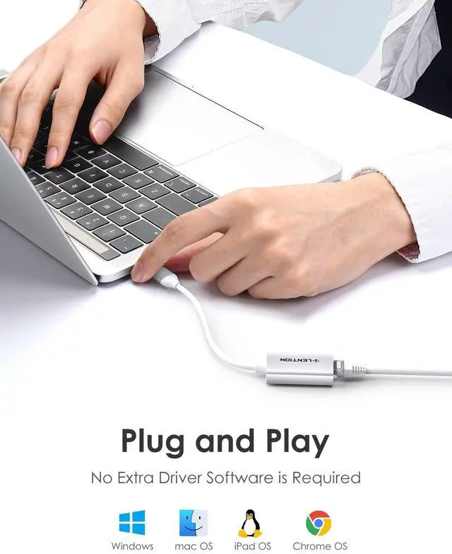 Alt view image 2 of 5 - LENTION USB 3.0 Type A to Gigabit Ethernet Adapter, RJ45 Wired LAN Network Converter Compatible with Nintendo Switch, MacBook Pro/Air, Surface, Chromebook, Windows Laptops,More (HU604, Silver)