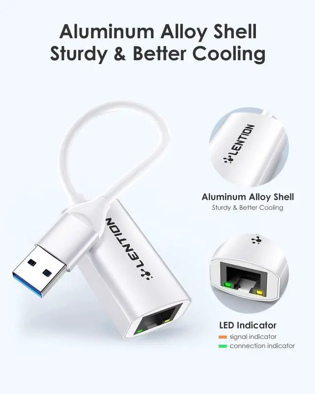 Alt view image 4 of 5 - LENTION USB 3.0 Type A to Gigabit Ethernet Adapter, RJ45 Wired LAN Network Converter Compatible with Nintendo Switch, MacBook Pro/Air, Surface, Chromebook, Windows Laptops,More (HU604, Silver)