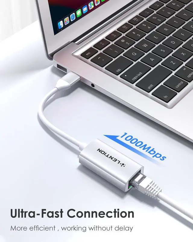 Alt view image 5 of 5 - LENTION USB 3.0 Type A to Gigabit Ethernet Adapter, RJ45 Wired LAN Network Converter Compatible with Nintendo Switch, MacBook Pro/Air, Surface, Chromebook, Windows Laptops,More (HU604, Silver)