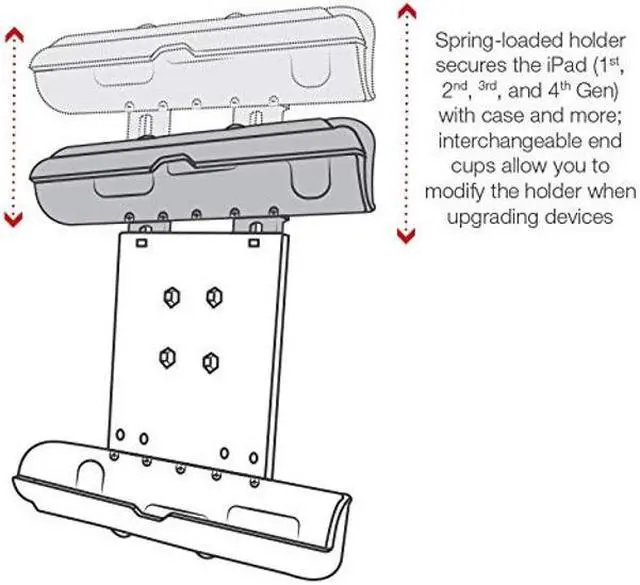 Alt view image 5 of 5 - RAM Mounts RAM-HOL-TAB17U Tab-Tite Tablet Holder for Apple iPad Gen 1-4 with Case + More Compatible with RAM B 1" and C 1.5" Size Round Ball Bases