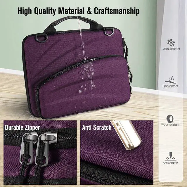Alt view image 2 of 5 - FINPAC 11-11.6 Inch Chromebook Sleeve Case - Protective Briefcase Shoulder Bag with Accessory Pouch for Up to 11.6" Laptop Notebook Ultrabook, Purple