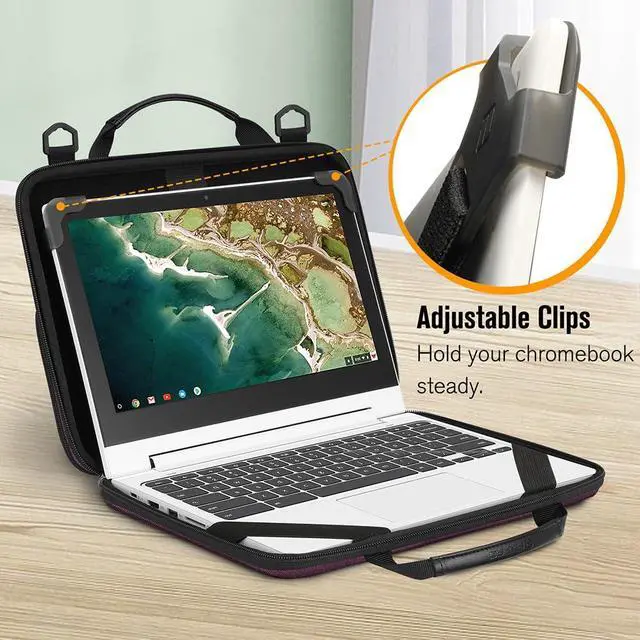 Alt view image 3 of 5 - FINPAC 11-11.6 Inch Chromebook Sleeve Case - Protective Briefcase Shoulder Bag with Accessory Pouch for Up to 11.6" Laptop Notebook Ultrabook, Purple
