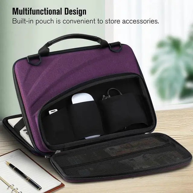 Alt view image 4 of 5 - FINPAC 11-11.6 Inch Chromebook Sleeve Case - Protective Briefcase Shoulder Bag with Accessory Pouch for Up to 11.6" Laptop Notebook Ultrabook, Purple