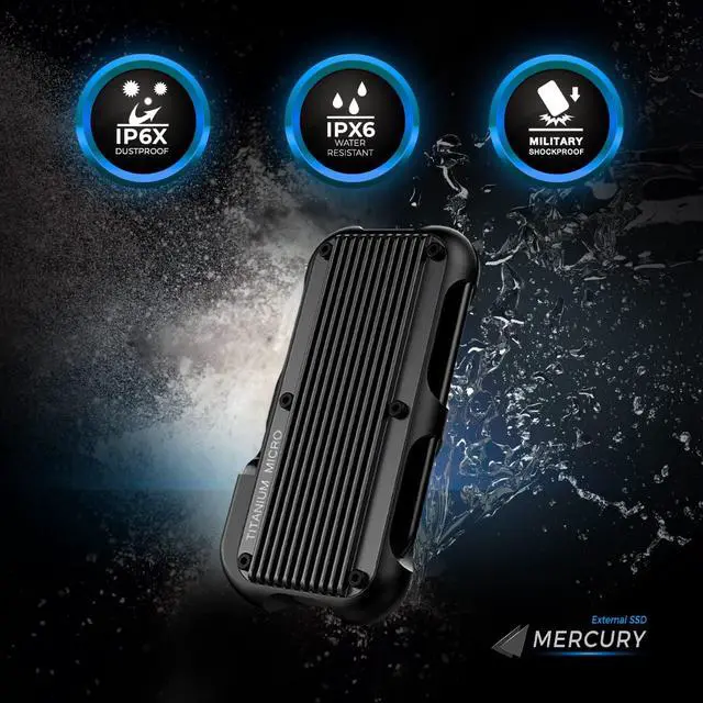 Alt view image 3 of 5 - Titanium Micro External SSD 1TB - Mercury Portable SSD, Up to 1000MB/s, USB 3.2 Gen 2 USB-C USBA, Rugged IP66 Water Resistance, Drop Proof, External Solid State Drive Slim and Lightweight Storage