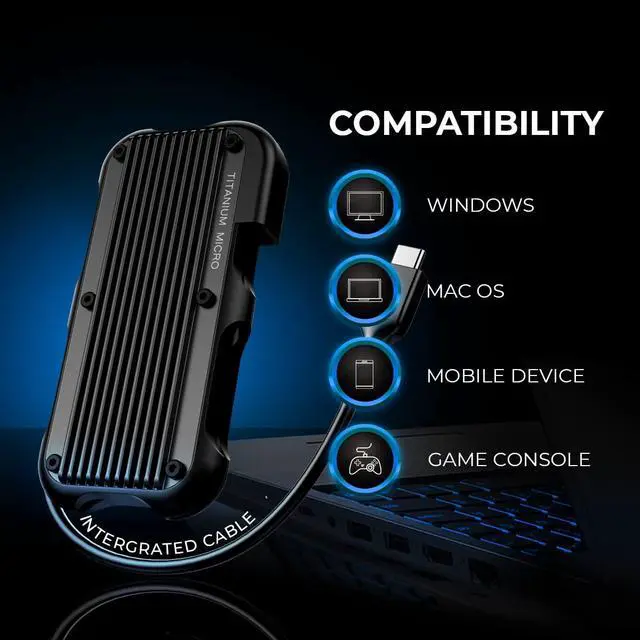 Alt view image 4 of 5 - Titanium Micro External SSD 1TB - Mercury Portable SSD, Up to 1000MB/s, USB 3.2 Gen 2 USB-C USBA, Rugged IP66 Water Resistance, Drop Proof, External Solid State Drive Slim and Lightweight Storage