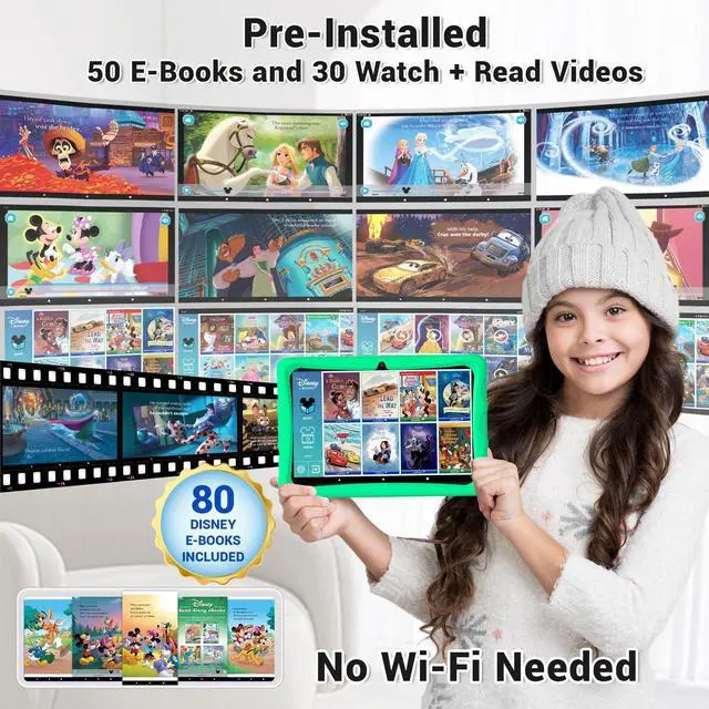 Alt view image 2 of 5 - Contixo 10" Kids Tablet - K103 Android Learning Tablet with Exclusive 80 Disney Storybooks (Value $350), 32GB Storage, WiFi, Parental Controls & Kid-Proof Case - Green (Boy & Girls)