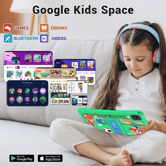 Alt view image 3 of 5 - Contixo 10" Kids Tablet - K103 Android Learning Tablet with Exclusive 80 Disney Storybooks (Value $350), 32GB Storage, WiFi, Parental Controls & Kid-Proof Case - Green (Boy & Girls)