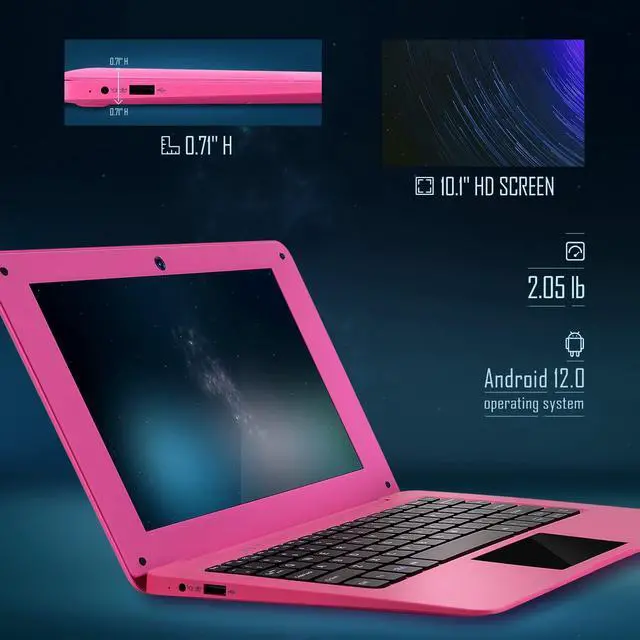 Alt view image 2 of 5 - G-Anica Laptop Computer(10.1 inch), Quad Core Powered by Android 12.0, Netbook Computer with WiFi, Webcam and Bluetooth, Mini Laptop with Bag, Mouse, and Mouse Pad for Kids and AdultsPink