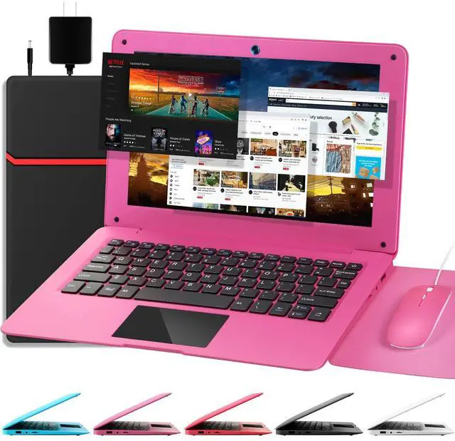 Main image of G-Anica Laptop Computer(10.1 inch), Quad Core Powered by Android 12.0, Netbook Computer with WiFi, Webcam and Bluetooth, Mini Laptop with Bag, Mouse, and Mouse Pad for Kids and AdultsPink