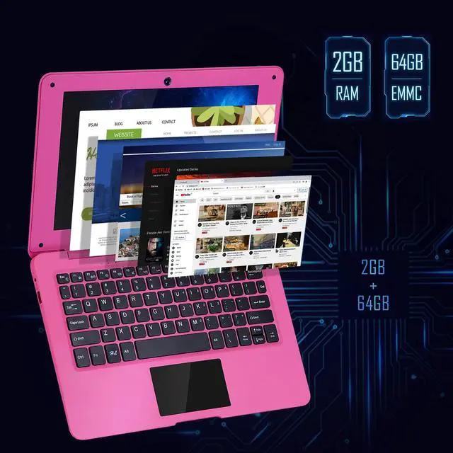 Alt view image 3 of 5 - G-Anica Laptop Computer(10.1 inch), Quad Core Powered by Android 12.0, Netbook Computer with WiFi, Webcam and Bluetooth, Mini Laptop with Bag, Mouse, and Mouse Pad for Kids and AdultsPink