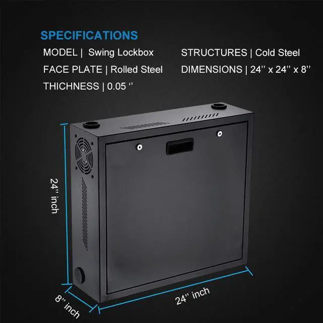 Alt view image 4 of 5 - Kenuco Heavy Duty 16 Gauge Steel DVR Security Lockbox with Fan and Swing Open Top (24'' x 21'' x 8'' Black)