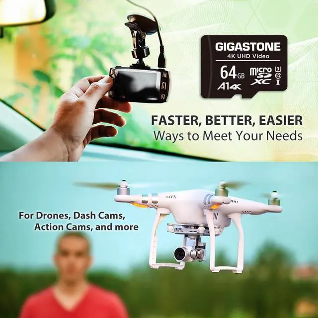 Alt view image 5 of 5 - GIGASTONE 64GB Micro SD Card 10-Pack, 4K UHD Video, Surveillance Security Cam Action Camera Drone Professional, 90MB/s Micro SDXC UHS-I A1 Class 10