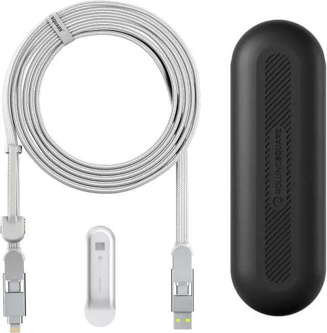 Main image of Rolling Square inCharge XL 6-in-1 Multi Charging Cable, Portable USB and USB-C Cable with 100W Ultra-Fast Charging Power, 10 Ft/3m, Glacier White