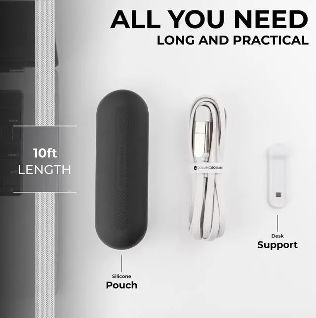 Alt view image 4 of 5 - Rolling Square inCharge XL 6-in-1 Multi Charging Cable, Portable USB and USB-C Cable with 100W Ultra-Fast Charging Power, 10 Ft/3m, Glacier White