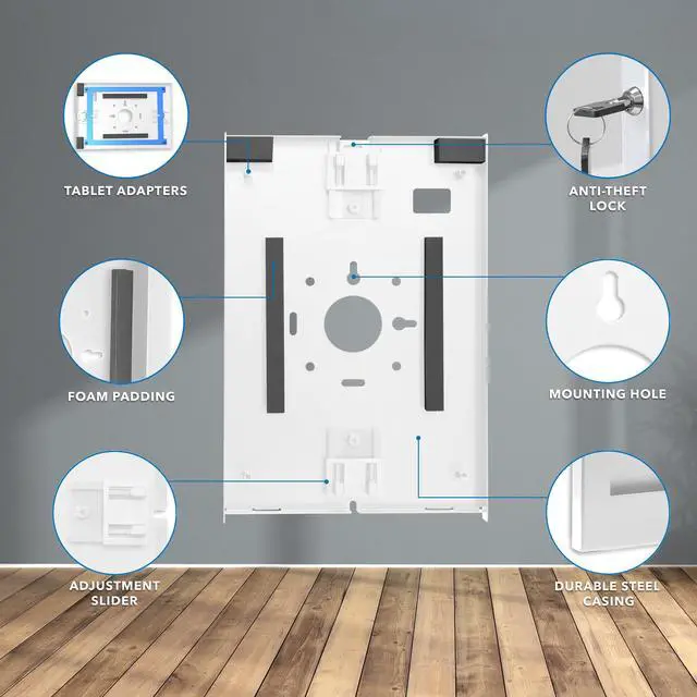 Alt view image 5 of 5 - Mount-It! Anti-Theft Tablet Wall Mount, Low Profile Wall Kiosk with Secure Lockable Steel Enclosure, Locking Tablet Mount for iPad Generations 7-10, Pro, Air, 10.2 inch, 10.9, White