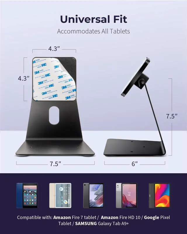 Alt view image 2 of 5 - Volcora Universal Magnetic Tablet Stand for Desk Wall Mount iPad Holder with Seperable Magnetic Board and Rotatable Back Panel, Heavy Duty, for Samsung Android Tablets, Kindle, Black