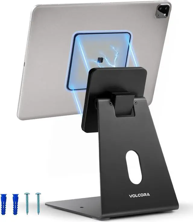 Main image of Volcora Universal Magnetic Tablet Stand for Desk Wall Mount iPad Holder with Seperable Magnetic Board and Rotatable Back Panel, Heavy Duty, for Samsung Android Tablets, Kindle, Black
